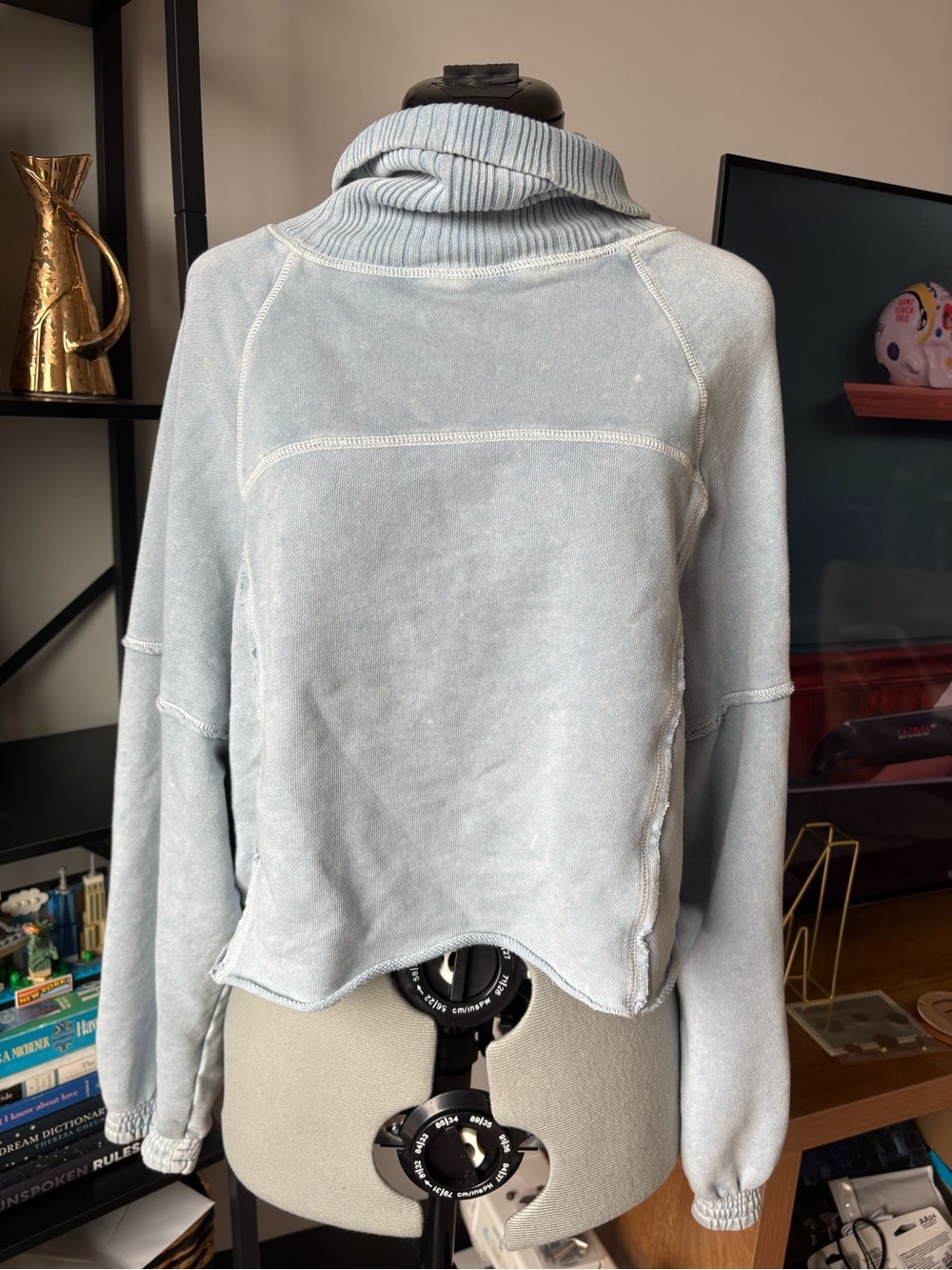 aerie Dusty Light Blue Cowl Neck Sweater